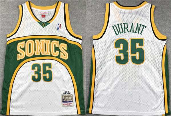Mens Seattle SuperSonics #35 Kevin Durant White Mitchell & Ness Hardwood Classics Jersey Mixiu->->NBA Jersey